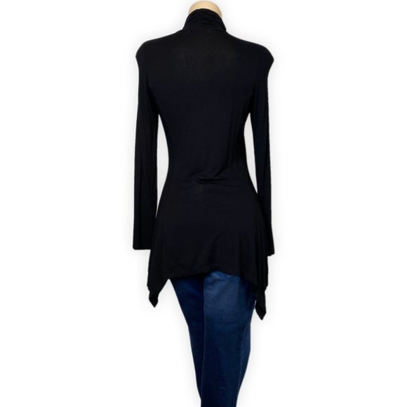 Long Sleeve Stretch Turtleneck Blouse Black Color Loose Asymmetric . Size S - Picture 4 of 5
